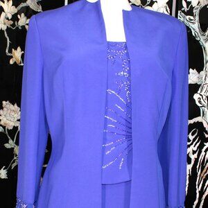 BEADED COCKTAIL DRESS SUIT ELECTRIC BLUE 12 (MOTHER OF BRIDE) NWT